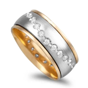 Aliança bicolor com centro acetinado e pedras Swarovski