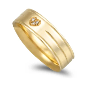 Aliança ouro amarelo cravação coração 6mm largura