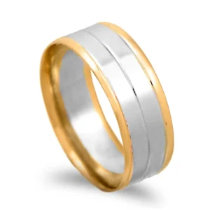 Aliança bicolor em ouro de 19,2kl - 7,5mm de largura