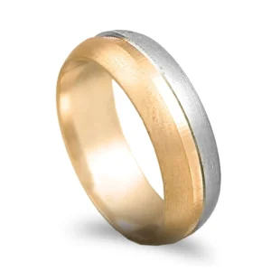 Aliança ouro bicolor com centro rebaixado - 6,5mm largura
