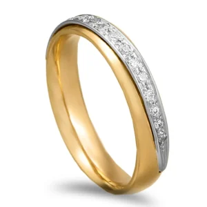 Aliança ouro bicolor com pedras - 4mm