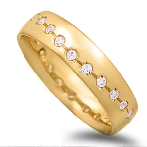 Aliança ouro amarelo com cravação de pedras 5mm