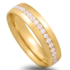 Aliança amendoa leve com cravação de zircónias em ouro amarelo 5mm