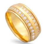 Aliança em ouro amarelo com 2 filas de pedras 8mm