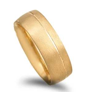 Aliança amendoa acetinada e friso - 6mm