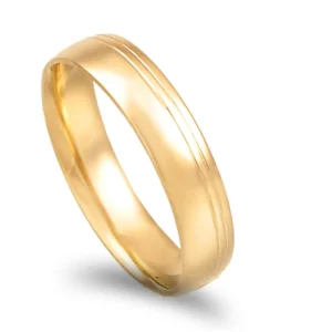 Aliança ouro amarelo com 2 frisos laterais – Amêndoa Leve 5mm