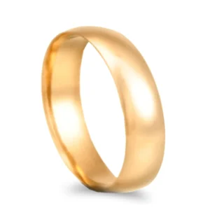 Aliança ouro amarelo – Meia cana vistosa  amendoada - 6mm
