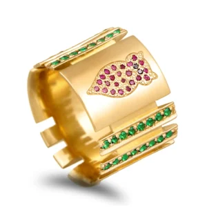 Aliança ouro amarelo com zircónias - 15mm de largura