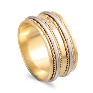 Aliança bicolor 9kl com diamantes - 10mm