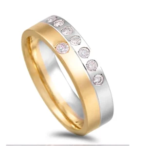 Aliança ouro bicolor de 19,2kl com diamantes