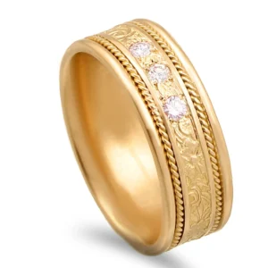 Aliança ouro amarelo filigrana com Diamantes