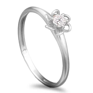 Anel ouro branco de 19,2kl com diamante