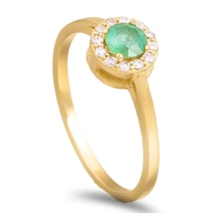 Anel ouro amarelo com Esmeralda e Diamantes