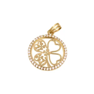 Medalha trevo em ouro com pedras - 17mm