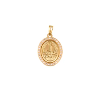Medalha religiosa oval em ouro 19.2kl com pedras
