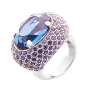 ANEL PEDRA AZUL COM CRISTAIS SWAROVSKY