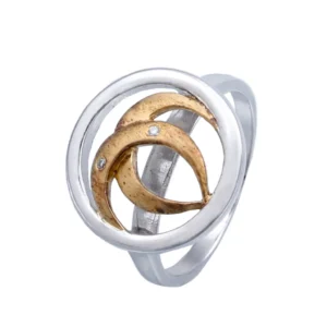 ANEL EM PRATA BICOLOR 925 COM DIAMANTE