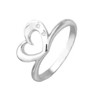 ANEL CORAÇÃO EM PRATA 925 COM DIAMANTE