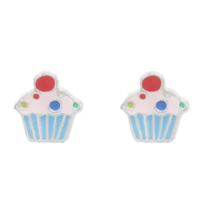 Brincos cupcake em prata de lei com esmalte colorido