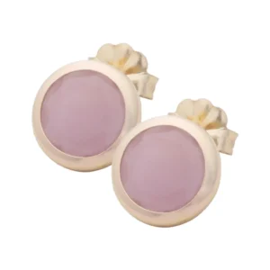 BRINCOS COM PEDRA ROSA EM PRATA DOURADA