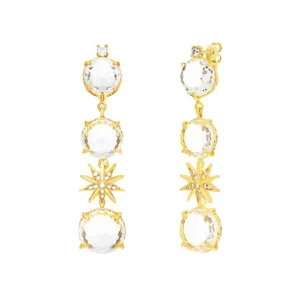 Brincos Stella em prata dourada com Zircónias e Cristal