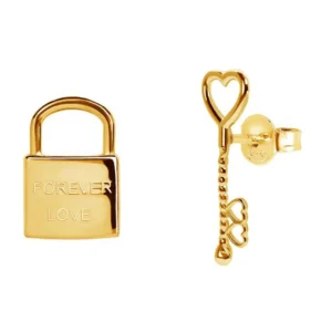 Brincos Love Locket Em Prata Dourada