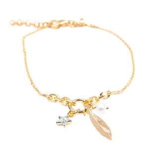 PULSEIRA EM PRATA DOURADA COM PENA